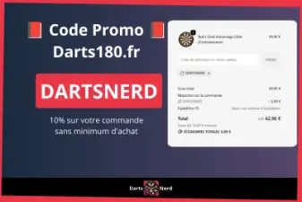 Code de réduction Darts180 : DARTSNERD pour 10% sur toute la commande